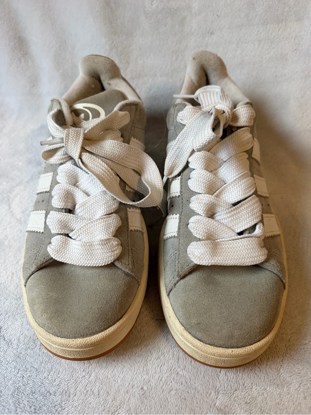 adidas Women's Gray Suede Sneakers with White Stripes